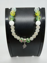 Load image into Gallery viewer, GREEN &amp; WHITE BEADS WITH LEAF CHARM
